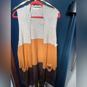 Color Block Sleeveless Cardigan/Vest-size 2x